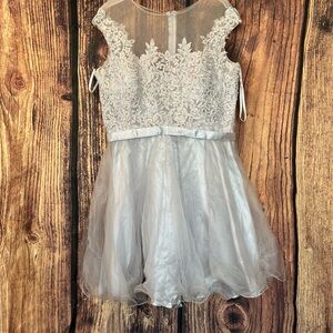 Elegant Silver Lace Dress